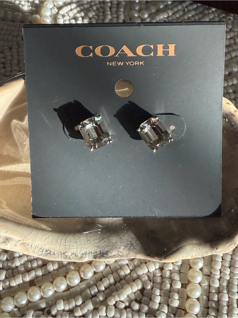 COACH - Grey Crystal Stud Earrings - Silver Tone
